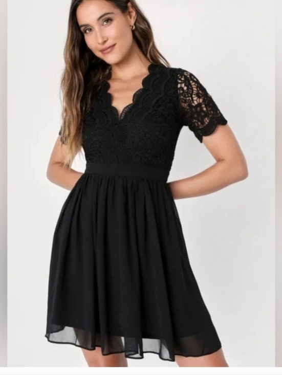 Lulus Dresses & Skirts - LULUS Black Lace Skater Dress Size XL Womens